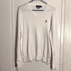 Polo Ralph Lauren Pima Cotton White V Neck Sweater